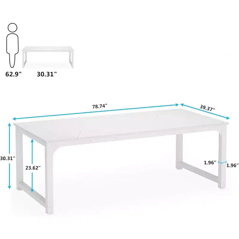 Lantine Modern Computer Desk, 78.7 x 39.4 inch X Large Executive Office Desk Computer Table Study Writing Desk Workstation for Home Office,White