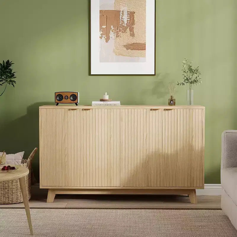 Sideboard Buffet Cabinet with Storage, Modern Fluted Accent Credenza with Doors & Adjustable Shelves, 55.1 in Wood Coffee Bar Console Table