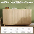 Sideboard Buffet Cabinet with Storage, Modern Fluted Accent Credenza with Doors & Adjustable Shelves, 55.1 in Wood Coffee Bar Console Table