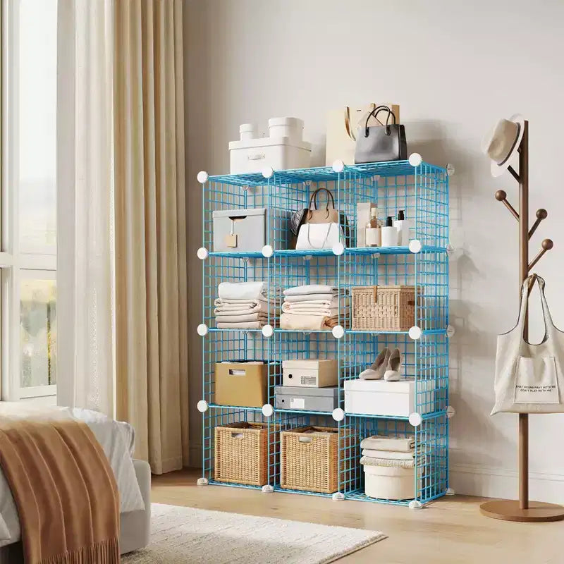 12-Cube Storage Organizer 37 x 13 x 38  Modular Wire Shelving Unit for Closet, Bedroom, Office (1-Pack)