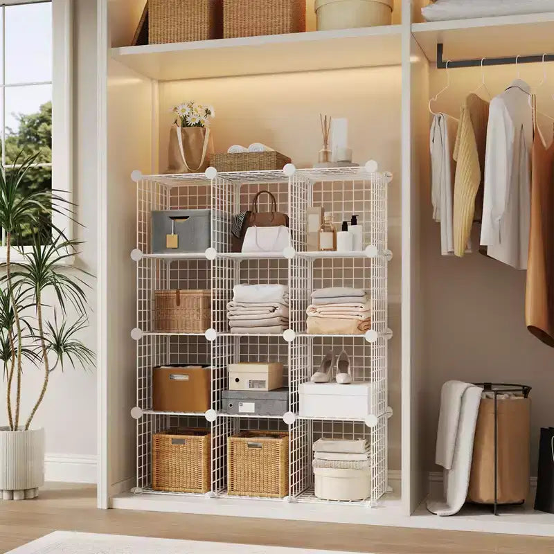 12-Cube Storage Organizer 37 x 13 x 38  Modular Wire Shelving Unit for Closet, Bedroom, Office (1-Pack)