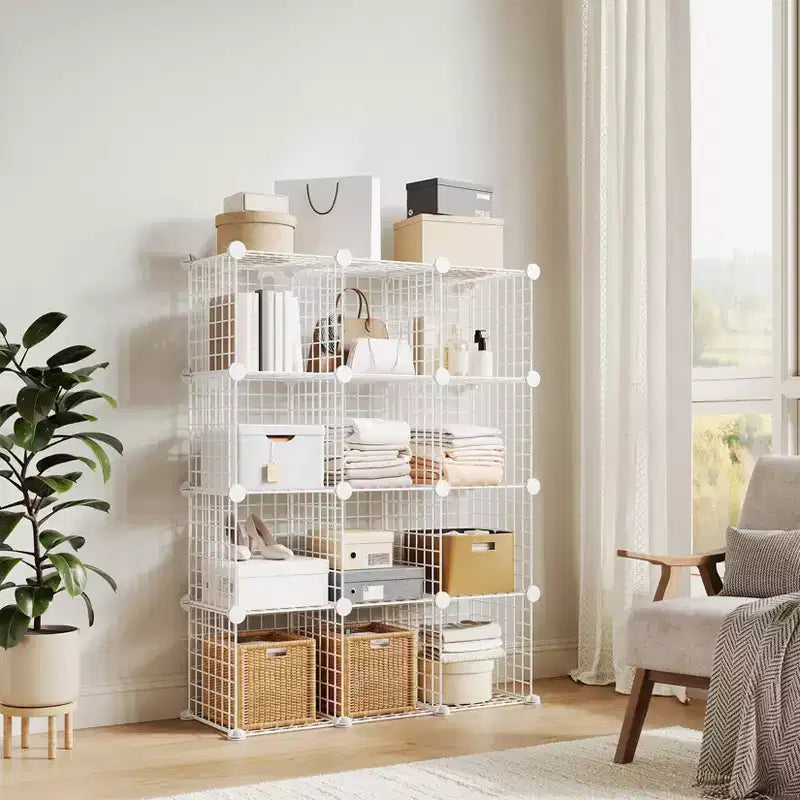 12-Cube Storage Organizer 37 x 13 x 38  Modular Wire Shelving Unit for Closet, Bedroom, Office (1-Pack)