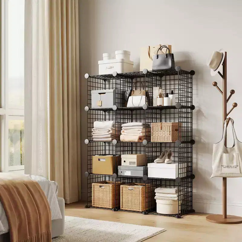 Organisateur de rangement 12 cubes 37 x 13 x 38 Unité d'étagères modulaires en fil de fer pour placard, chambre, bureau (1 pièce)