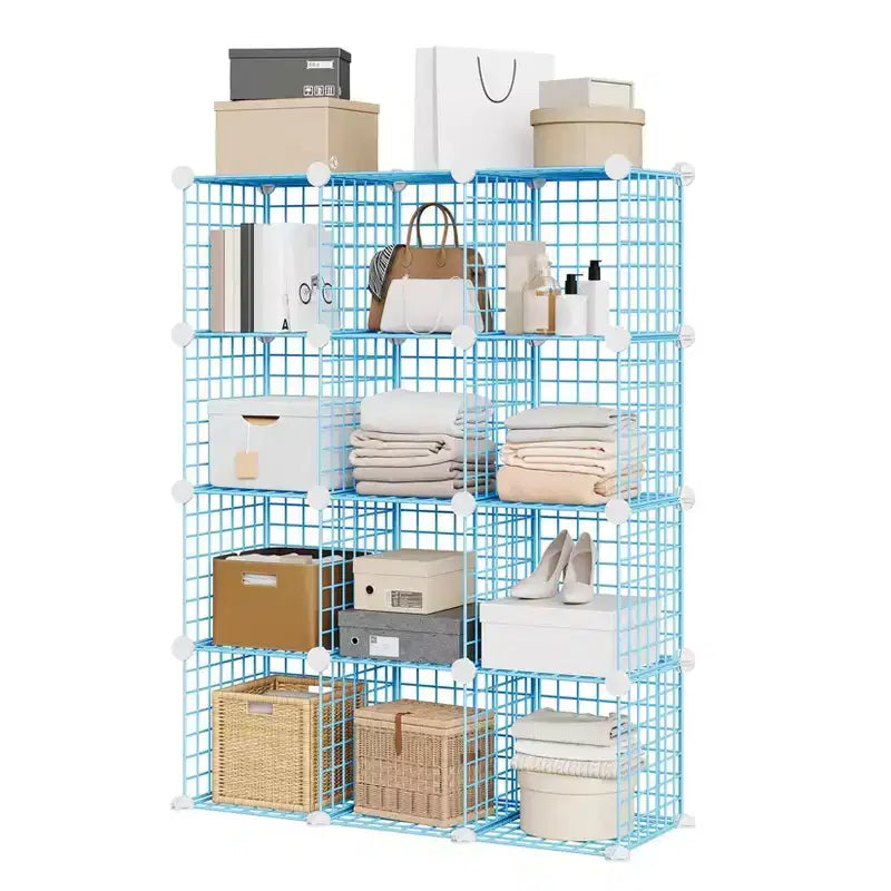 Organisateur de rangement 12 cubes 37 x 13 x 38 Unité d'étagères modulaires en fil de fer pour placard, chambre, bureau (1 pièce)