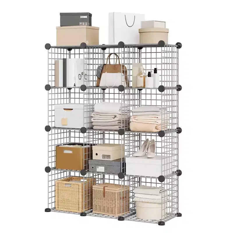 Organisateur de rangement 12 cubes 37 x 13 x 38 Unité d'étagères modulaires en fil de fer pour placard, chambre, bureau (1 pièce)