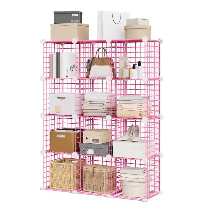 Organisateur de rangement 12 cubes 37 x 13 x 38 Unité d'étagères modulaires en fil de fer pour placard, chambre, bureau (1 pièce)