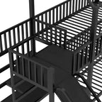 Lit superposé Bellemave House avec escalier de rangement et toboggan, cadre de lit superposé en métal avec rails de sécurité pour enfants et adolescents, noir