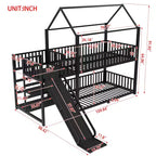 Lit superposé Bellemave House avec escalier de rangement et toboggan, cadre de lit superposé en métal avec rails de sécurité pour enfants et adolescents, noir