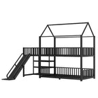 Lit superposé Bellemave House avec escalier de rangement et toboggan, cadre de lit superposé en métal avec rails de sécurité pour enfants et adolescents, noir