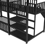 Lit superposé Bellemave House avec escalier de rangement et toboggan, cadre de lit superposé en métal avec rails de sécurité pour enfants et adolescents, noir