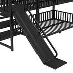 Lit superposé Bellemave House avec escalier de rangement et toboggan, cadre de lit superposé en métal avec rails de sécurité pour enfants et adolescents, noir