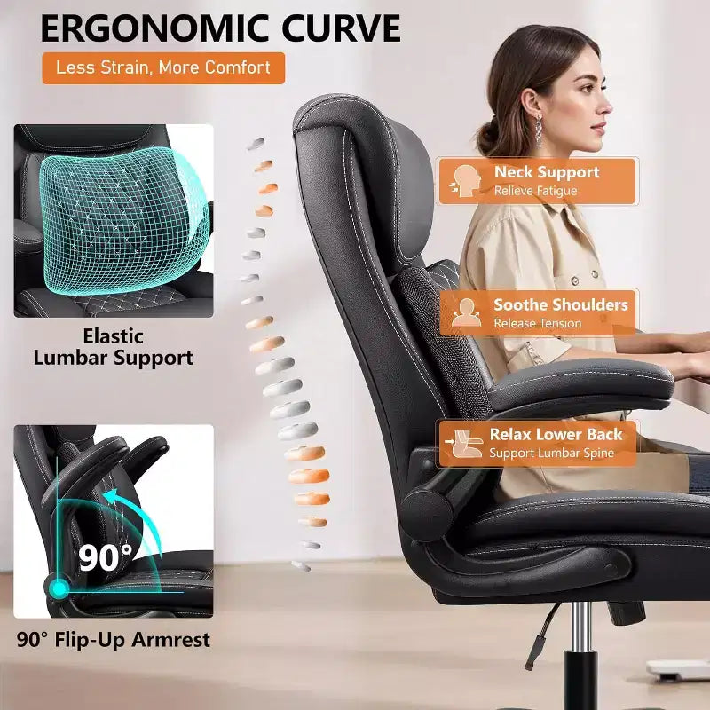BALHAM TRADE - Chaise de bureau ergonomique avec support lombaire et accoudoirs réglables, roulettes pour le soulagement des douleurs dorsales