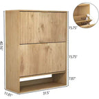 Acekool Slim Mid-Century Modern Shoe Cabinet, Flip Drawer Entryway Organizer with Adjustable Dividers and Hooks