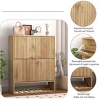 Acekool Slim Mid-Century Modern Shoe Cabinet, Flip Drawer Entryway Organizer with Adjustable Dividers and Hooks