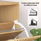 Acekool Slim Mid-Century Modern Shoe Cabinet, Flip Drawer Entryway Organizer with Adjustable Dividers and Hooks
