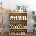 Acekool Slim Mid-Century Modern Shoe Cabinet, Flip Drawer Entryway Organizer with Adjustable Dividers and Hooks