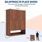 Acekool Slim Mid-Century Modern Shoe Cabinet, Flip Drawer Entryway Organizer with Adjustable Dividers and Hooks