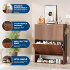 Acekool Slim Mid-Century Modern Shoe Cabinet, Flip Drawer Entryway Organizer with Adjustable Dividers and Hooks