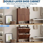 Acekool Slim Mid-Century Modern Shoe Cabinet, Flip Drawer Entryway Organizer with Adjustable Dividers and Hooks