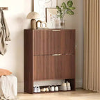 Acekool Slim Mid-Century Modern Shoe Cabinet, Flip Drawer Entryway Organizer with Adjustable Dividers and Hooks