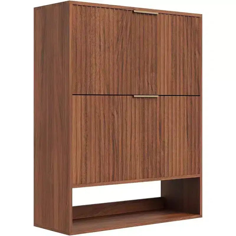 Acekool Slim Mid-Century Modern Shoe Cabinet, Flip Drawer Entryway Organizer with Adjustable Dividers and Hooks