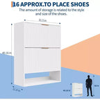 Acekool Slim Mid-Century Modern Shoe Cabinet, Flip Drawer Entryway Organizer with Adjustable Dividers and Hooks