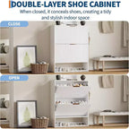 Acekool Slim Mid-Century Modern Shoe Cabinet, Flip Drawer Entryway Organizer with Adjustable Dividers and Hooks