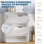 Acekool Slim Mid-Century Modern Shoe Cabinet, Flip Drawer Entryway Organizer with Adjustable Dividers and Hooks