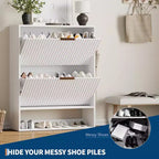Acekool Slim Mid-Century Modern Shoe Cabinet, Flip Drawer Entryway Organizer with Adjustable Dividers and Hooks