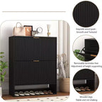 Acekool Slim Mid-Century Modern Shoe Cabinet, Flip Drawer Entryway Organizer with Adjustable Dividers and Hooks