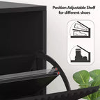 Acekool Slim Mid-Century Modern Shoe Cabinet, Flip Drawer Entryway Organizer with Adjustable Dividers and Hooks
