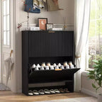 Acekool Slim Mid-Century Modern Shoe Cabinet, Flip Drawer Entryway Organizer with Adjustable Dividers and Hooks