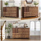 Buffet bahut, 55 po, sculpté à la main, 2 tiroirs et 3 portes, étagères réglables, rangement de cuisine multifonctionnel et console de bar à café
