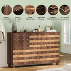 Buffet bahut, 55 po, sculpté à la main, 2 tiroirs et 3 portes, étagères réglables, rangement de cuisine multifonctionnel et console de bar à café