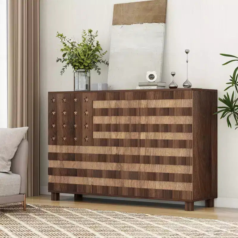 Buffet bahut, 55 po, sculpté à la main, 2 tiroirs et 3 portes, étagères réglables, rangement de cuisine multifonctionnel et console de bar à café