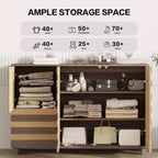 Buffet bahut, 55 po, sculpté à la main, 2 tiroirs et 3 portes, étagères réglables, rangement de cuisine multifonctionnel et console de bar à café