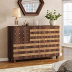 Buffet bahut, 55 po, sculpté à la main, 2 tiroirs et 3 portes, étagères réglables, rangement de cuisine multifonctionnel et console de bar à café