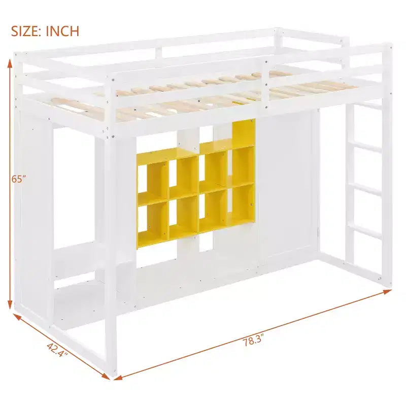 GDFStudio Donahue Wood Loft Bed with Wardrobe, shelves and Cabinet