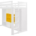 GDFStudio Donahue Wood Loft Bed with Wardrobe, shelves and Cabinet