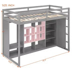 GDFStudio Donahue Wood Loft Bed with Wardrobe, shelves and Cabinet
