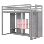 GDFStudio Donahue Wood Loft Bed with Wardrobe, shelves and Cabinet