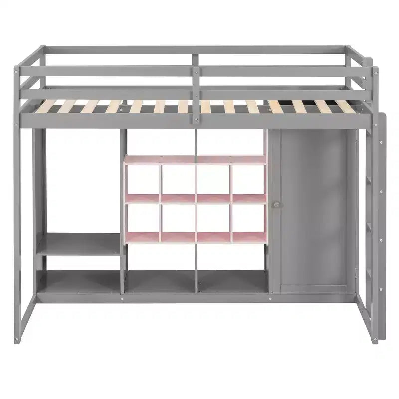 GDFStudio Donahue Wood Loft Bed with Wardrobe, shelves and Cabinet