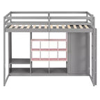 GDFStudio Donahue Wood Loft Bed with Wardrobe, shelves and Cabinet