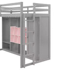 GDFStudio Donahue Wood Loft Bed with Wardrobe, shelves and Cabinet