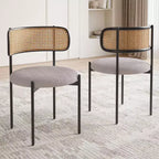 MAYEERTY Modern Upholstered Dining Chairs Set of 2 with Metal Legs Rattan Back Dining Room Chairs for Kitchen Gray