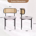 MAYEERTY Modern Upholstered Dining Chairs Set of 2 with Metal Legs Rattan Back Dining Room Chairs for Kitchen Gray