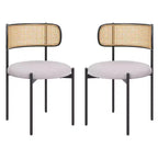 MAYEERTY Modern Upholstered Dining Chairs Set of 2 with Metal Legs Rattan Back Dining Room Chairs for Kitchen Gray