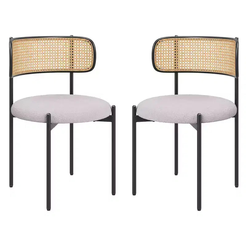 MAYEERTY Modern Upholstered Dining Chairs Set of 2 with Metal Legs Rattan Back Dining Room Chairs for Kitchen Gray