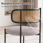 MAYEERTY Modern Upholstered Dining Chairs Set of 2 with Metal Legs Rattan Back Dining Room Chairs for Kitchen Gray