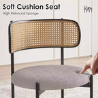 MAYEERTY Modern Upholstered Dining Chairs Set of 2 with Metal Legs Rattan Back Dining Room Chairs for Kitchen Gray